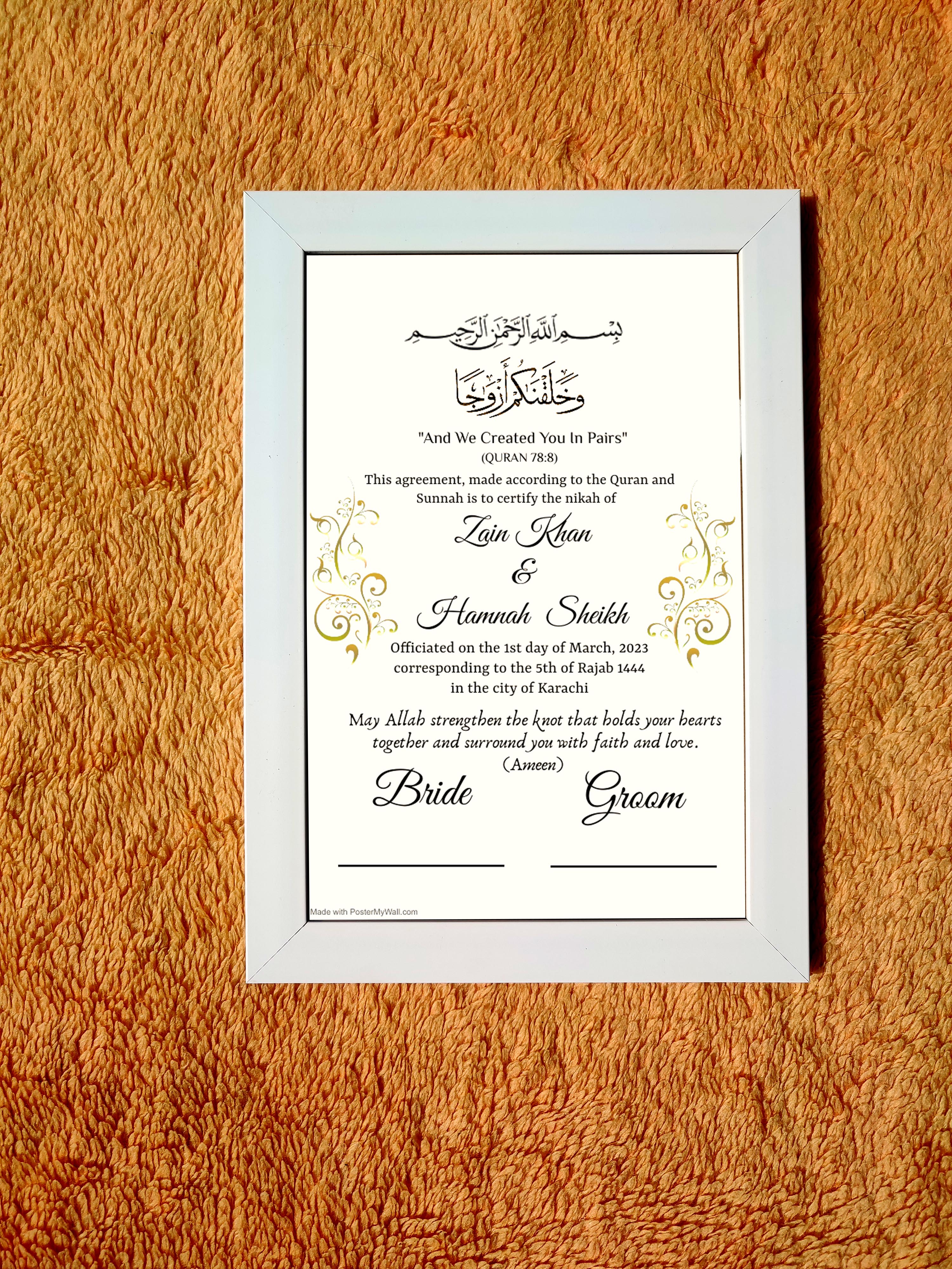 Nikahnama - Customizable Nikahnama with Frame. 