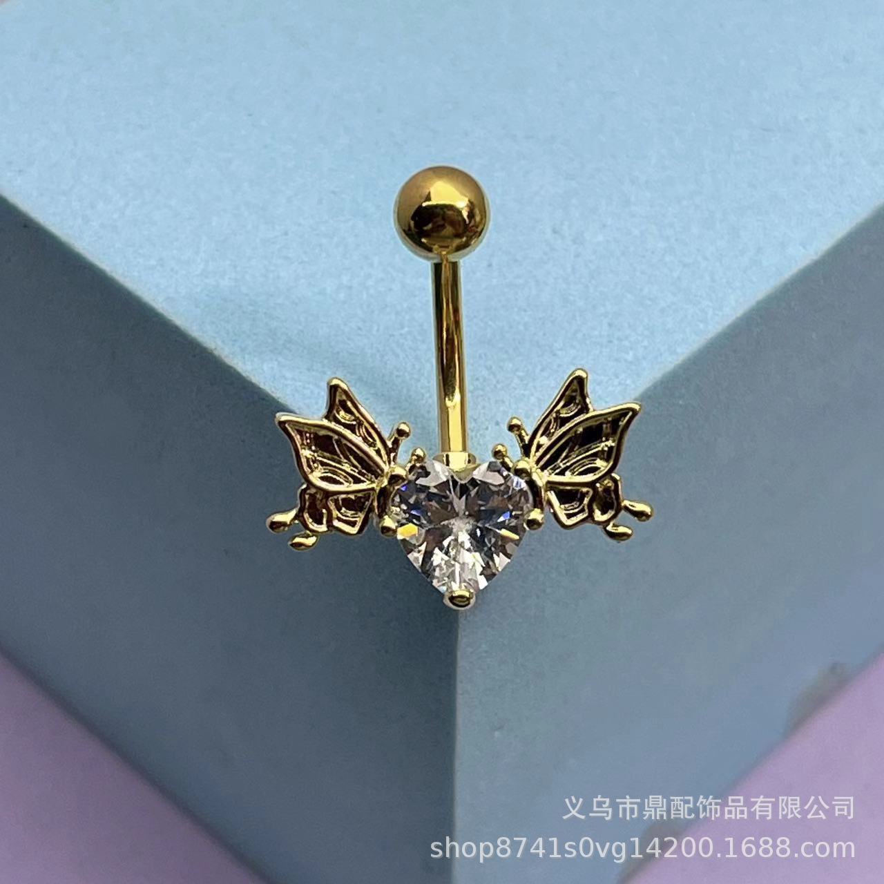 European and American cross-border light luxury style shiny navel ring heart-shaped tiger head panda windmill navel piercing navel ring source factory. 