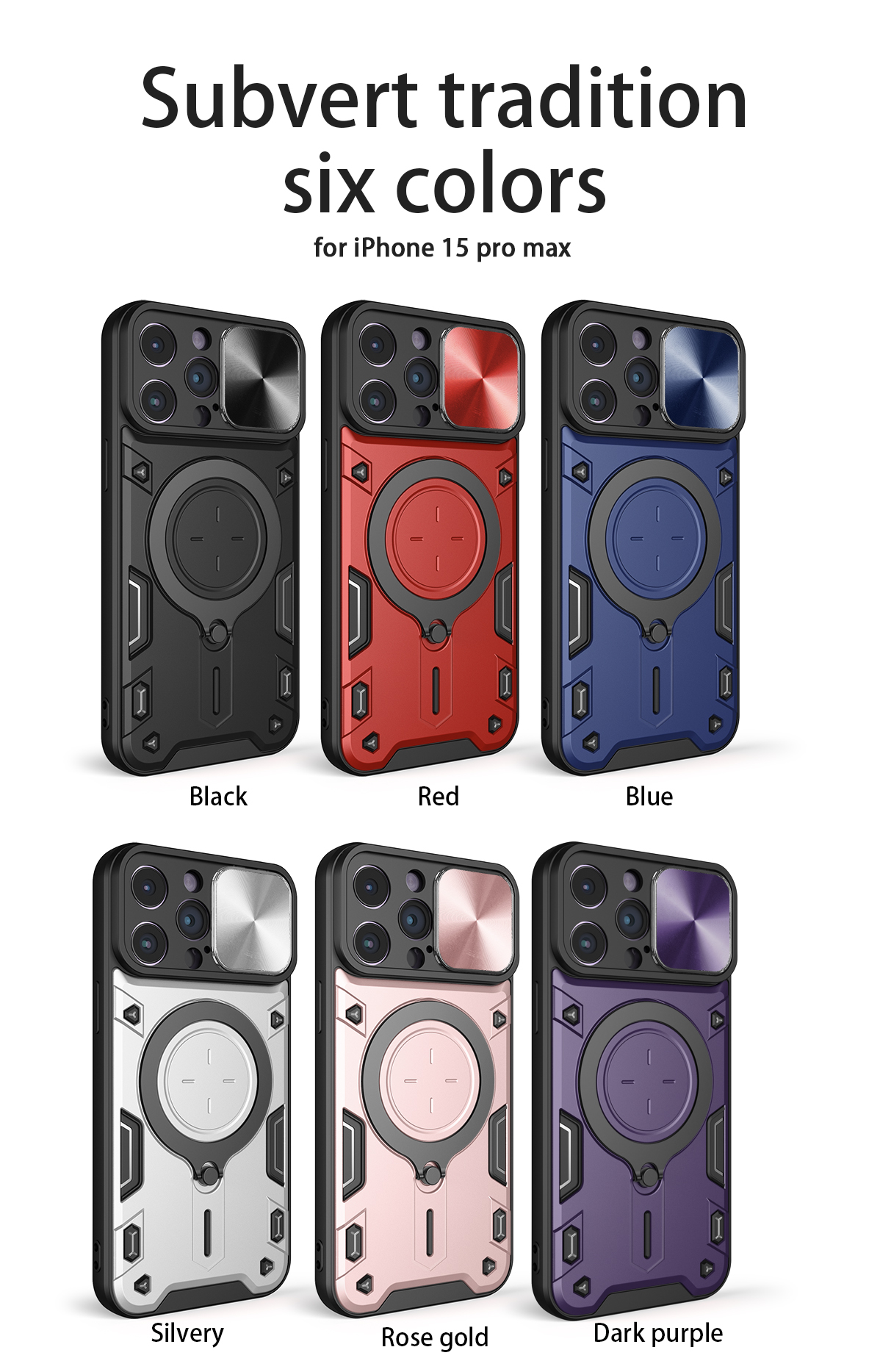 Lenuo Case For Apple iPhone 15 Pro Max Cover Camera Protection With Circular Support Black Cover. 