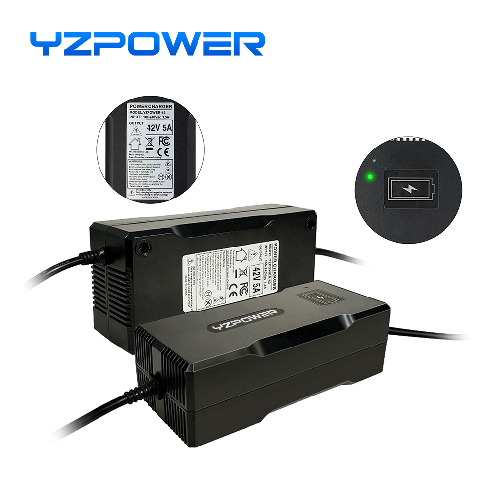 YZPOWER 42V 5A lithium battery charger intelligent fast charging 36V 10S electric bicycle power tool universal with cooling fan. 
