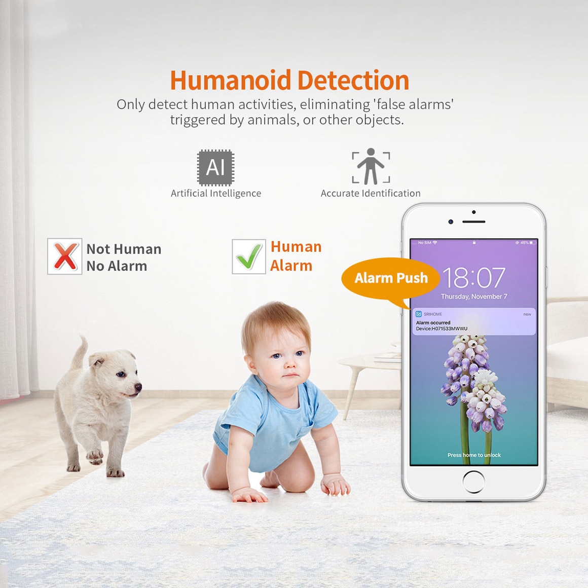 SriHome SH025 2.0 Million Pixels 1080P HD AI Auto-tracking IP Camera, Support Two Way Audio / Motion Tracking / Humanoid Detection / Night Vision / TF Card, AU Plug. 