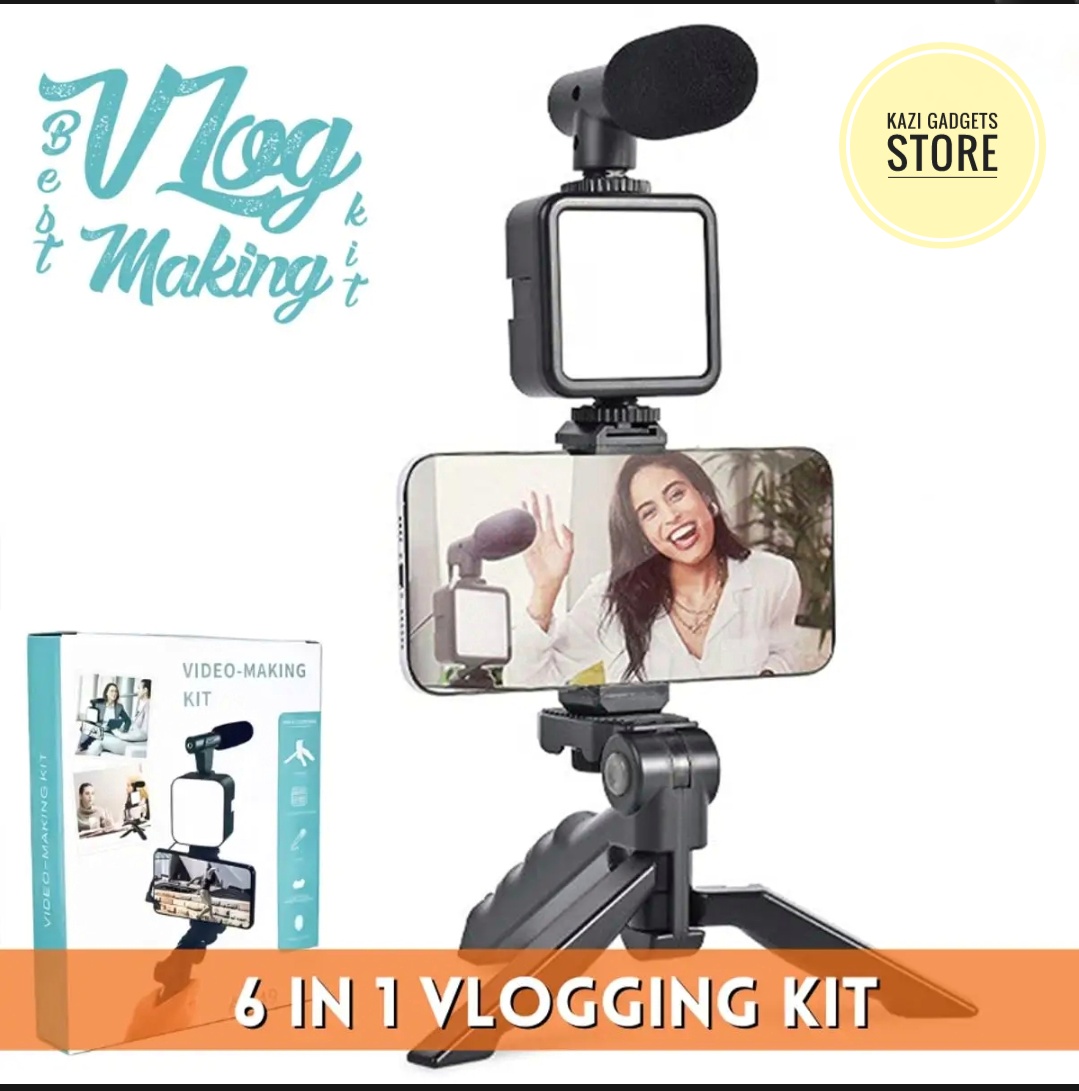 Professional AY-49 Smartphone Vlog Video Fill Light Kit with Tripod Microphone Phone Stand Remote Controller Shooting-Video Making kit Stabilizers- Vlogging Kit. 