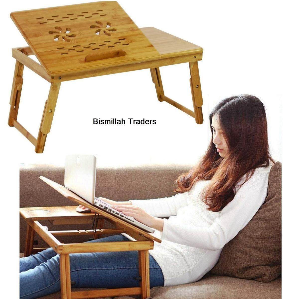 Laptop Table stand cooling fan wooden Portable Folding Lap-Desk Tray Bed Notebook Table Adjustable. 