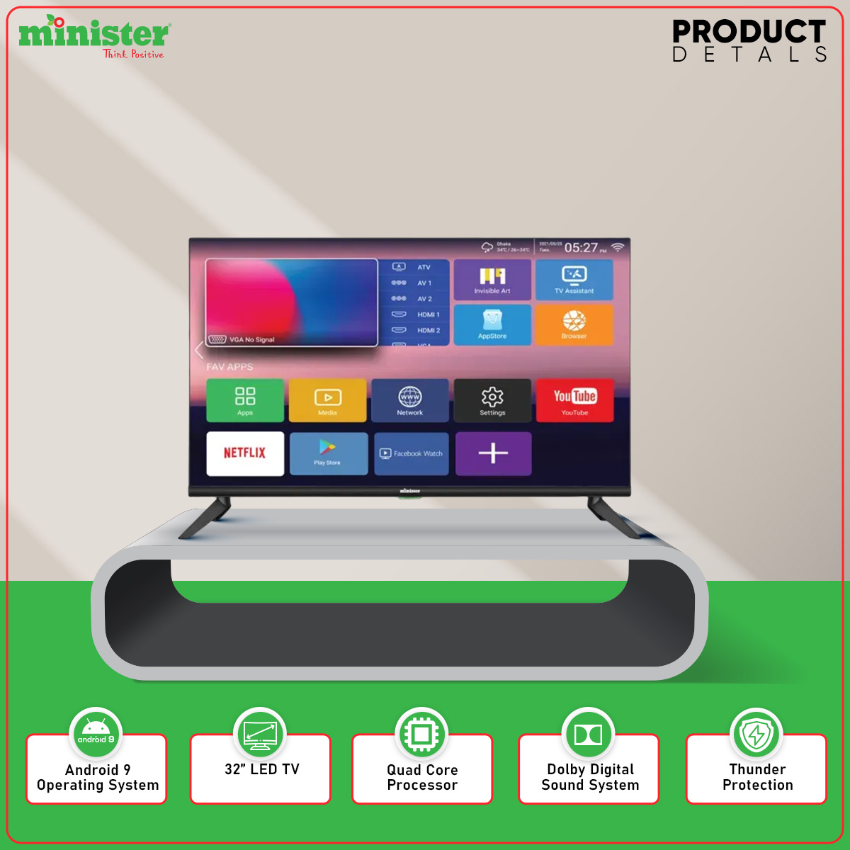 MINISTER M-32 FRAMELESS SMART ANDROID LED TV (M32QF)