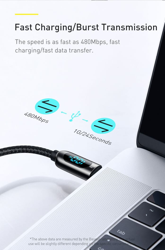 BASEUS Display Fast Charging 100W 1m Type-C to Type-C Data Cable. 