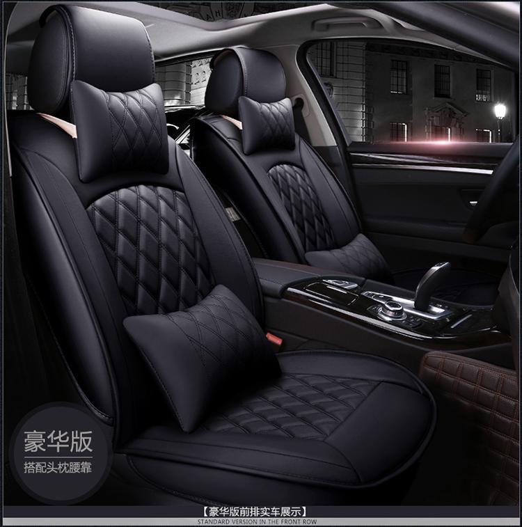 5-Seats Full Front+Rear Cushion W//Pillow PU Leather Seat Covers Car Auto Black