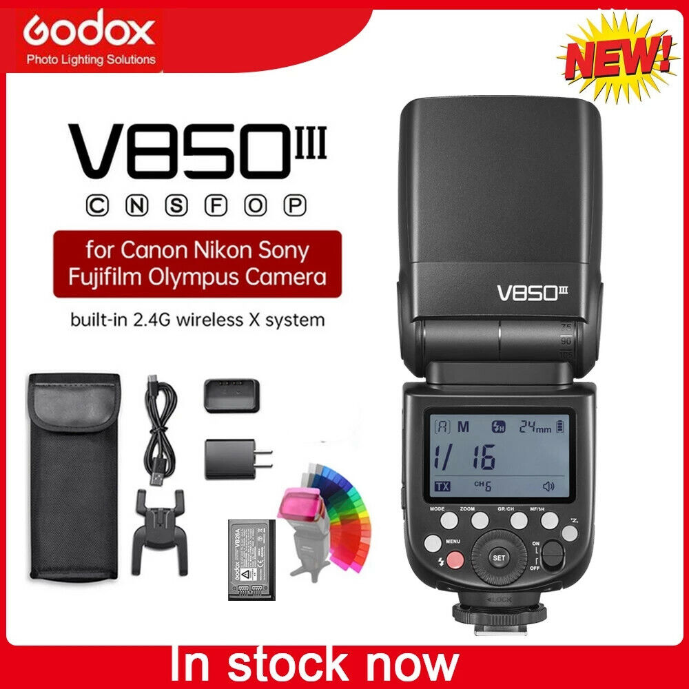Godox V850III 2.4G Wireless Camera Flash Speedlite On-camera Transmitter/ Receiver Speedlight 1/8000s HSS GN60 with 2600mAh Large Capacity Battery Replacement for Canon/ Nikon/ Sony/ Panasonic/ Olympus DSLR Cameras. 