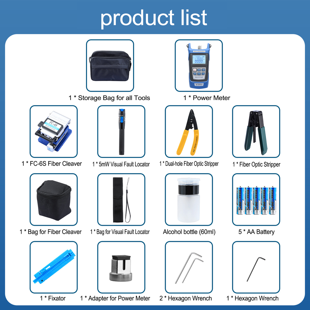 KOGEEK Fiber Optic FTTH Tool Kit Optical Power Meter Fiber Cleaver Wire Stripper Optical Fiber Cold Connection Tools Set with Storage Bag. 