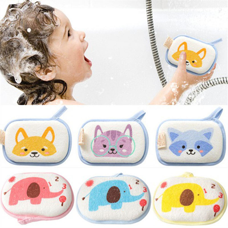 Baby Bath Sponge Cartoon Animal Style Ultra Soft Cotton Scrubber Bath Brush Rubbing Towel for Toddler Infant