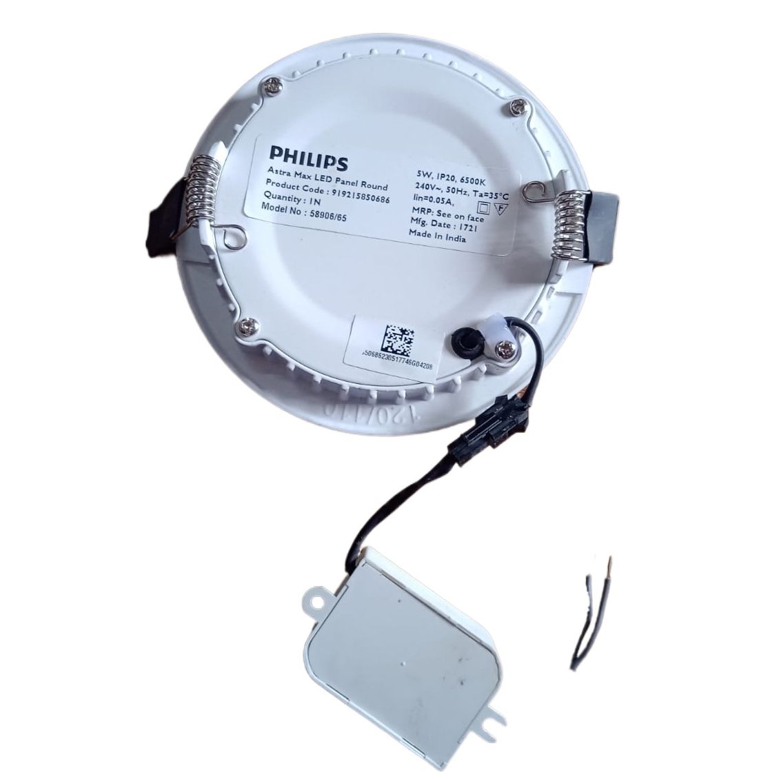Philips AstraMa 5W LED Ceiling Light /Panel Light White Color 350lm Round Conceal Type 220V AC 50Hz, Made in India. 