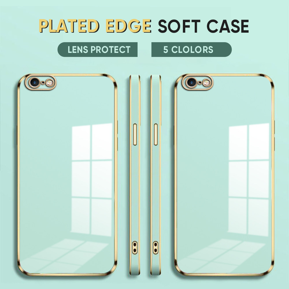 Luxury 6D Plating Case for iPhone 6 Soft Silicone Square Frame Back Cover Shiny Bling Phone Cases. 