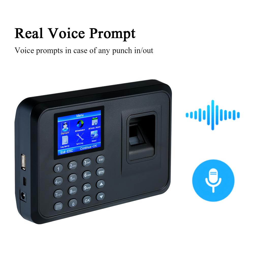 Migeet Biometric Fingerprint Attendance Machine Software-free 2.4" TFT LCD Display USB Employee Checking-in Reader Time Clock Recorder Spanish Version DC 5V/1A US Plug. 