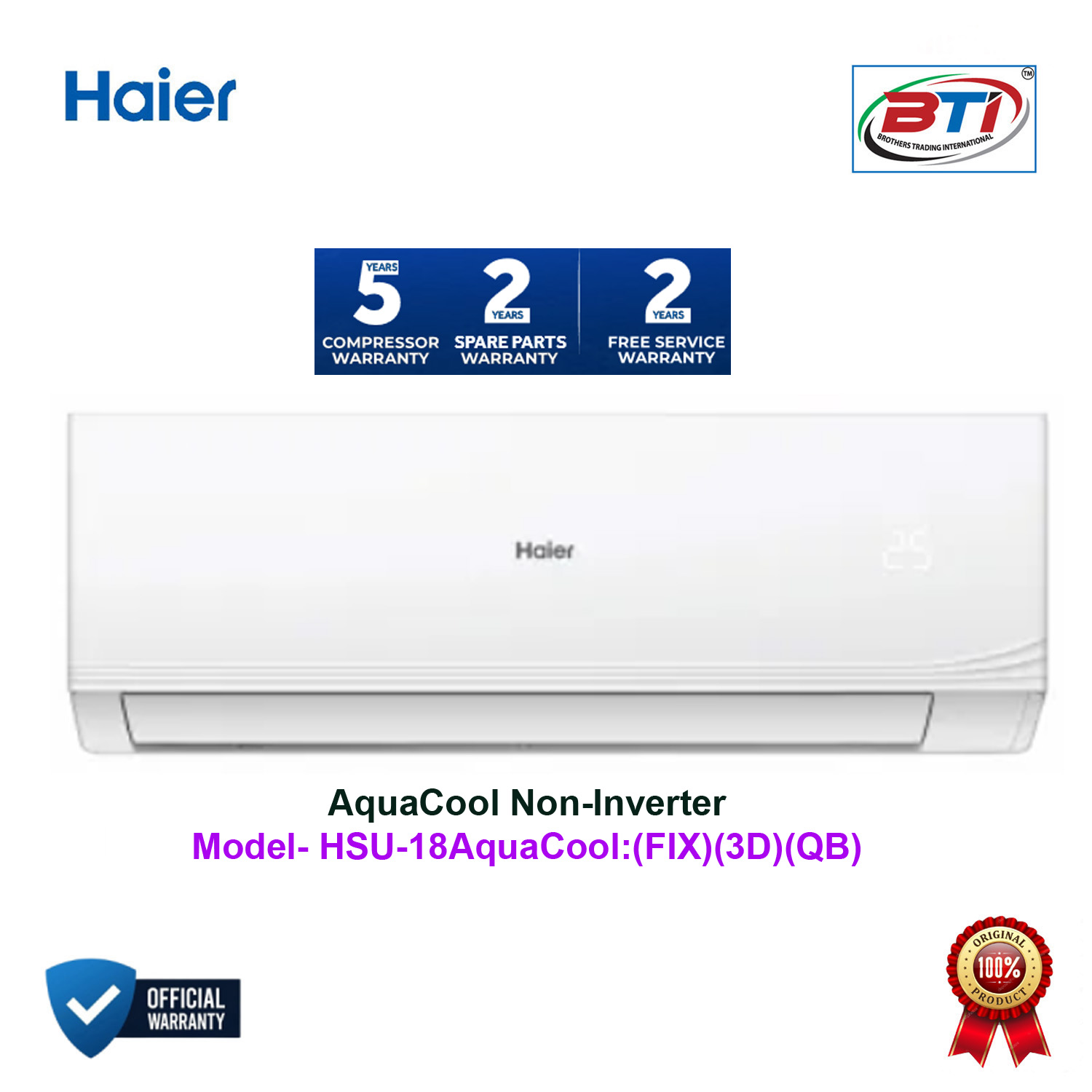Haier AquaCool Non-Inverter AC Model - HSU-18AquaCool:(FIX)(3D)(QB)