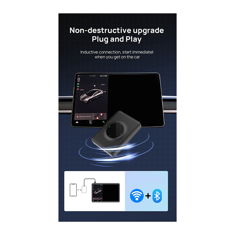 Mini Wireless CarPlay Adapter Wireless Android Auto Car Connect Box WiFi Bluetooth Adapter Parts Accessories for Tesla Model 3/ X/Y/S. 