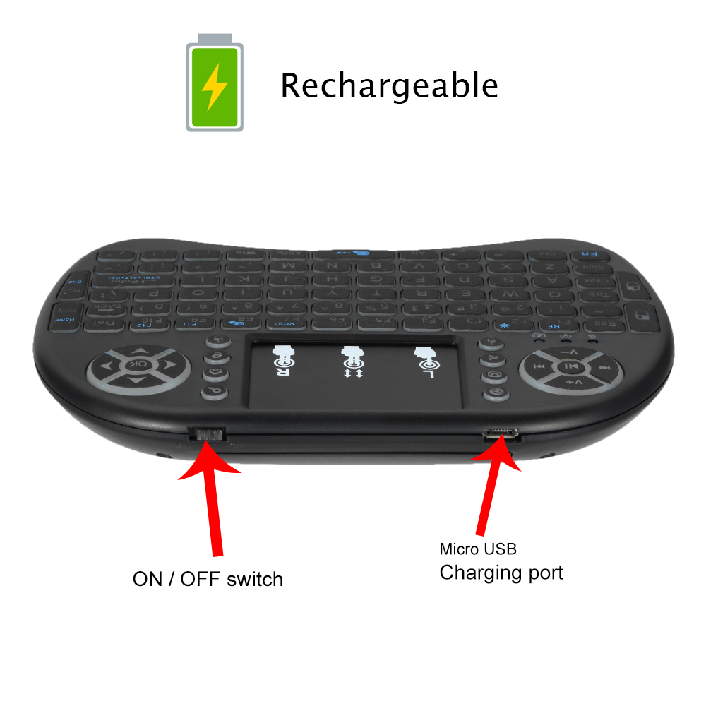 I8-B Wireless Backlit Mini Keyboard With Touchpad Mouse - Versatile Wireless Keyboard Combo For Various Devices. 