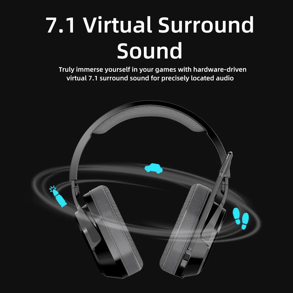 DAREU Dual-mode Wireless BT5.1 ENC Microphone Gaming Headset 7.1 Surround Sound 50mm Driver Over-ear Earphone for PS4 / XBOX. 