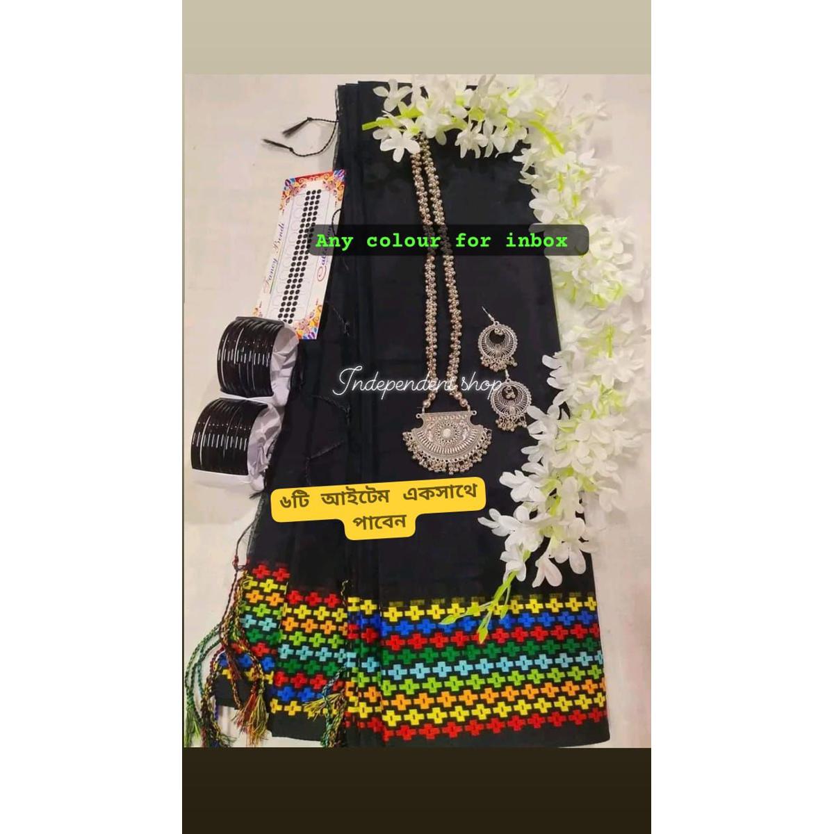 Plus Par Plain Saree Combo 6 Item in 1 Package - Ideal for All Seasons and Occasions