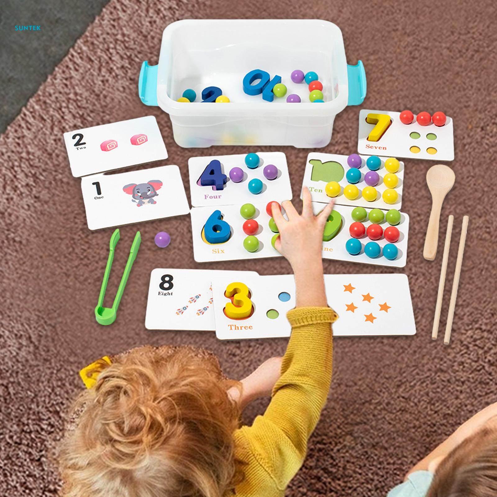 Color Sorting Toys Montessori Toy with Rainbow Beads Clip Beads Matching Game. 