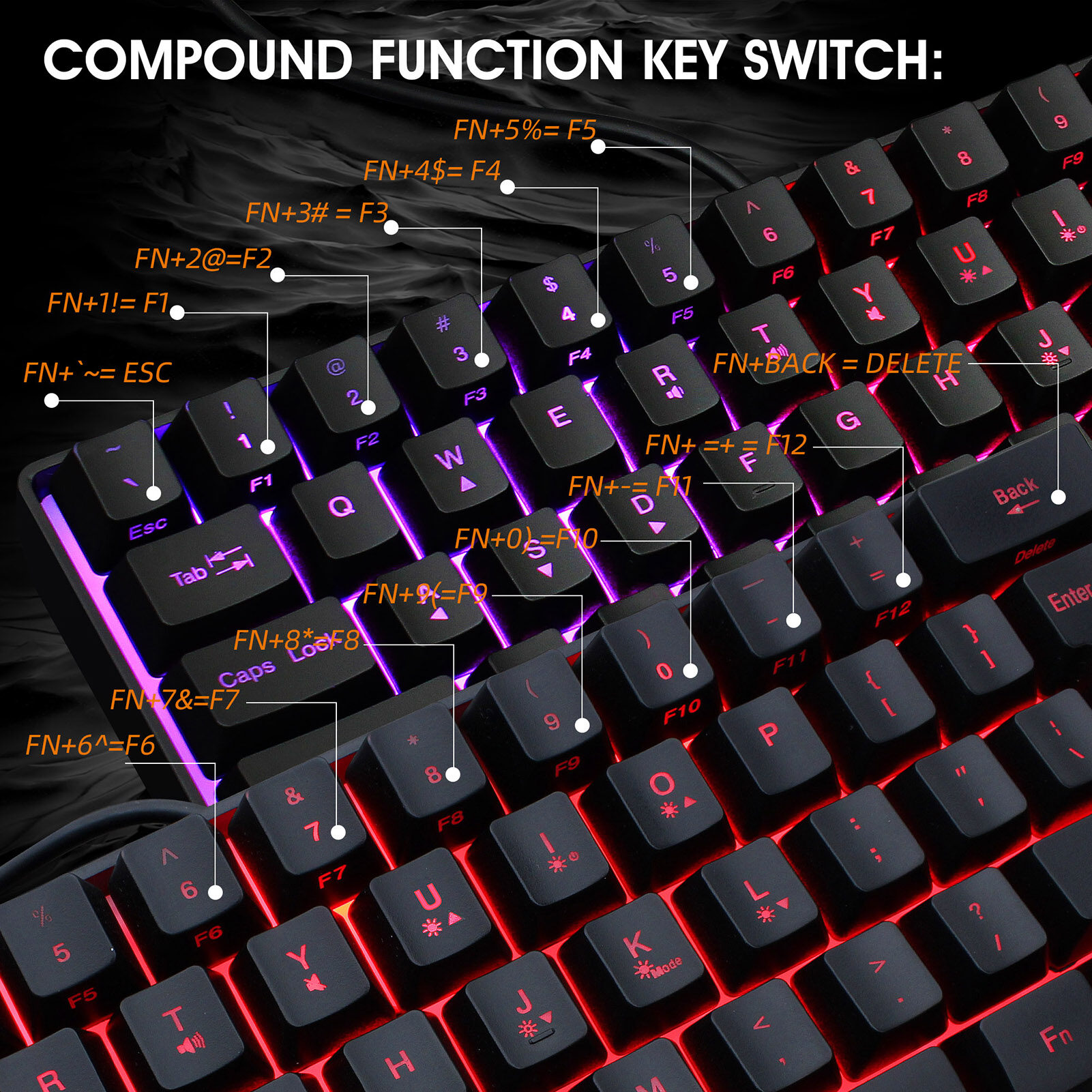 HXSJ V700 Wired Gaming Keyboard RGB Streamer Wired 61-key Gaming Keyboard for Game Office Black. 
