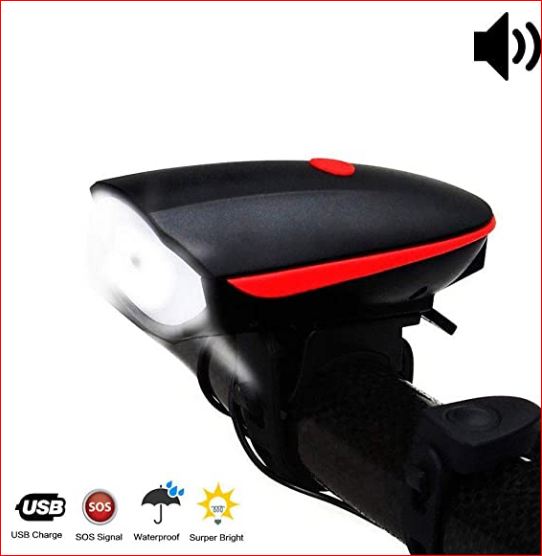 Rechargeable Bike Horn And Light 140 DB with Super Bright 250 Lumen Light 3 Modes. 