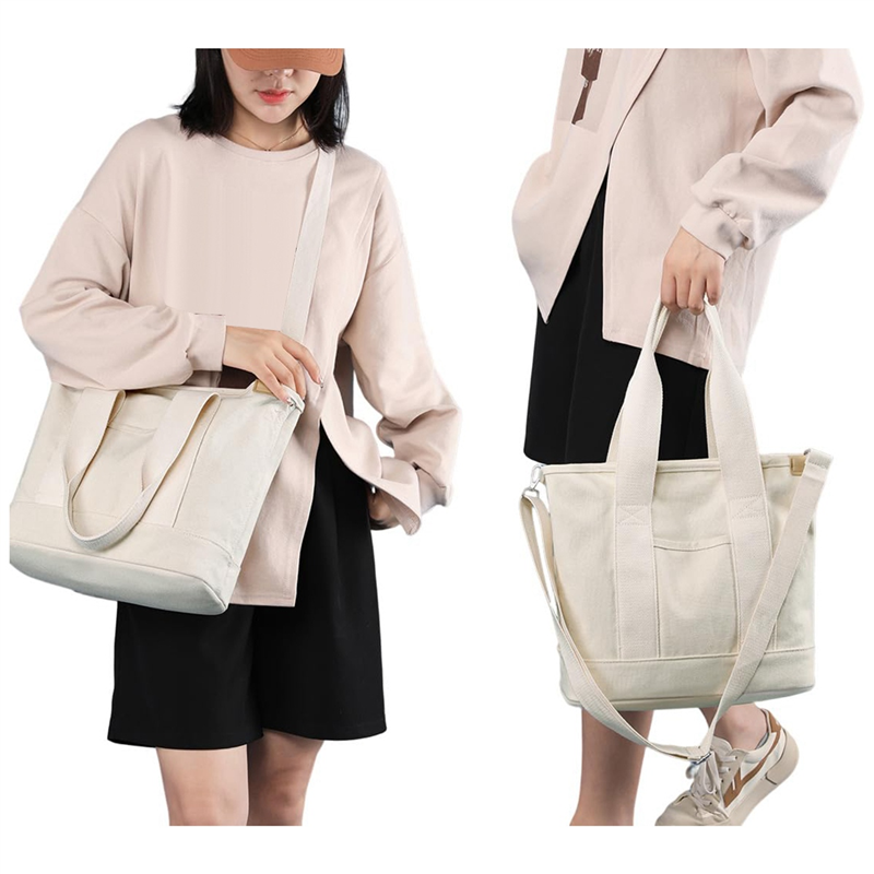 Multi-Pocket Tote Bag with Zipper, Canvas Japanese Handmade Handbag with Compartments, Multifunction Green Durable Easy to Use 32 X 14 X 29cm. 