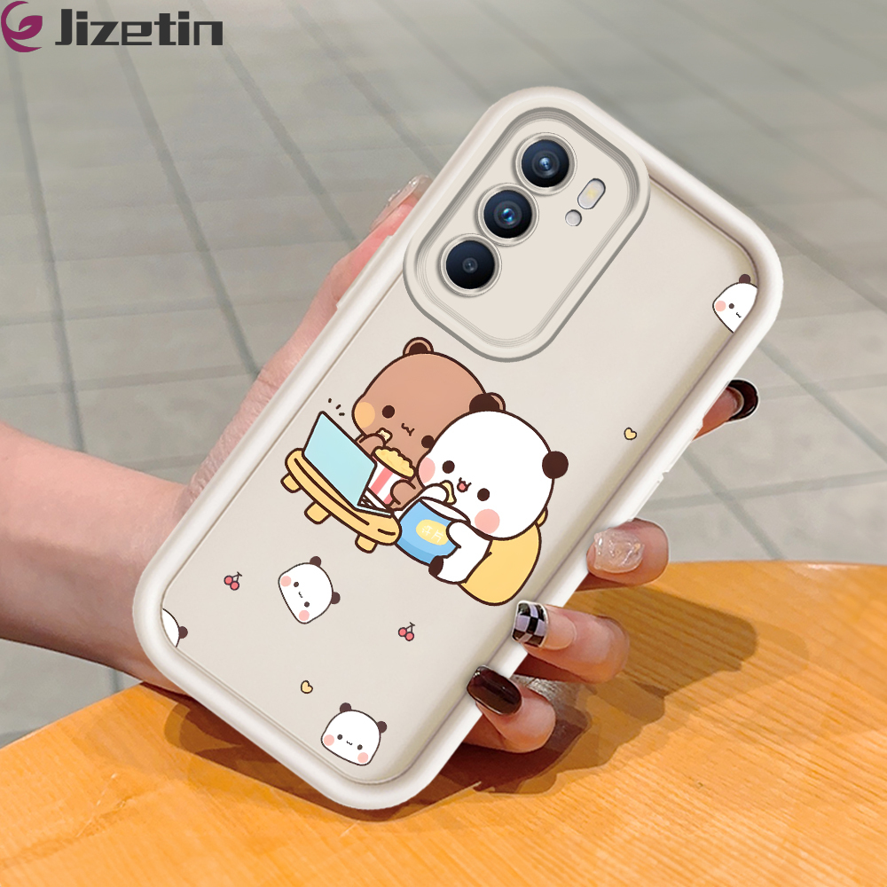 Jizetin for OPPO Reno6 5G Back Cover Bear's Leisure Time Ladder Camera Soft Rubber Mobile Phone Case
