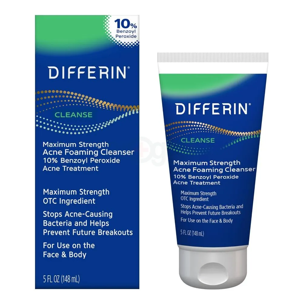 Original USA made Differin Maximum Strength Acne Foaming Cleanser With 10% Benzoyl Peroxide For Acne Treatment 148ml. 