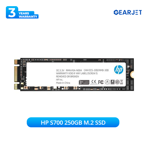 HP S700 250GB M.2 SSD 3D NAND Flash Sata 6.0 Gb/s Sequential Read 560MB/s Write 510MB/s Up to 2 Million Hours MTBF - 3 Years Warranty