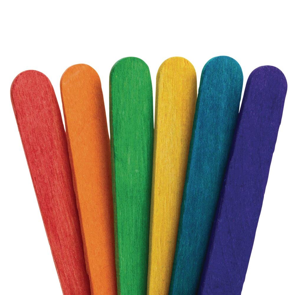 Colorations (100 pcs) Regular Colored Wood Craft Sticks Popsicle Sticks 4.5" inch Colored Popsicle Sticks for Crafts (5 Colors) Large Colorful Wood Craft Sticks for DIY Decor & Ice Cream. Bulk Wide & Jumbo Wooden Craft Popsicle Sticks for Kids. 