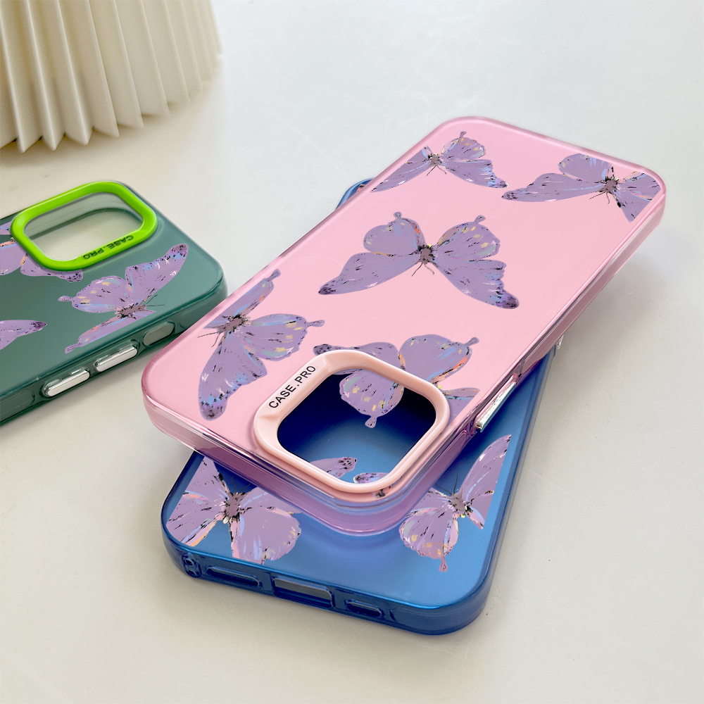 Hontinga for Redmi A2+ A2 Plus A1+ A1 Plus Back Cover Colorful Sliver Double Sided Soft Edge Hard Back Purple Butterfly Phone Case for Girl. 