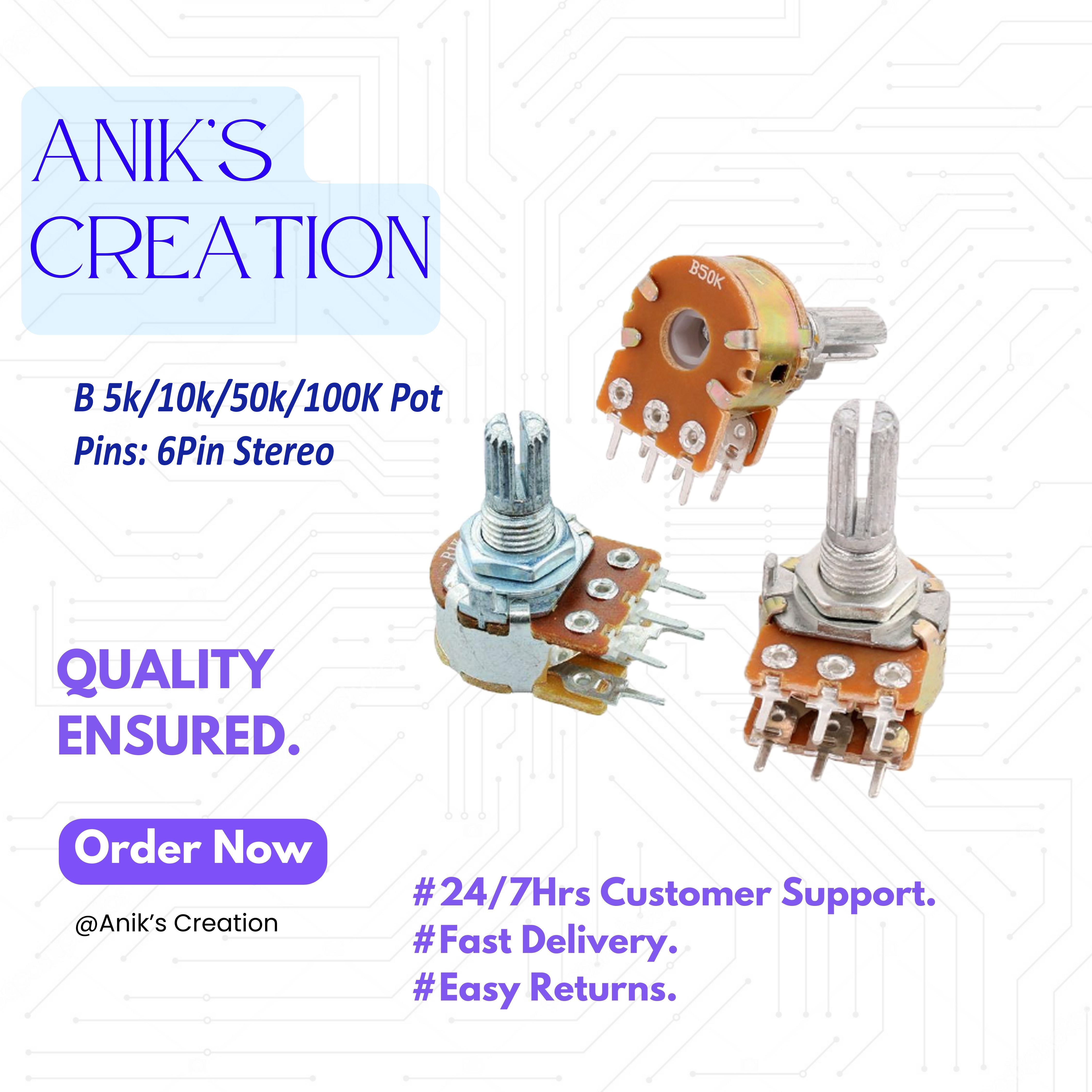10K Potentiometer Or variable Resistor 2 Pcs 6 Pin. 