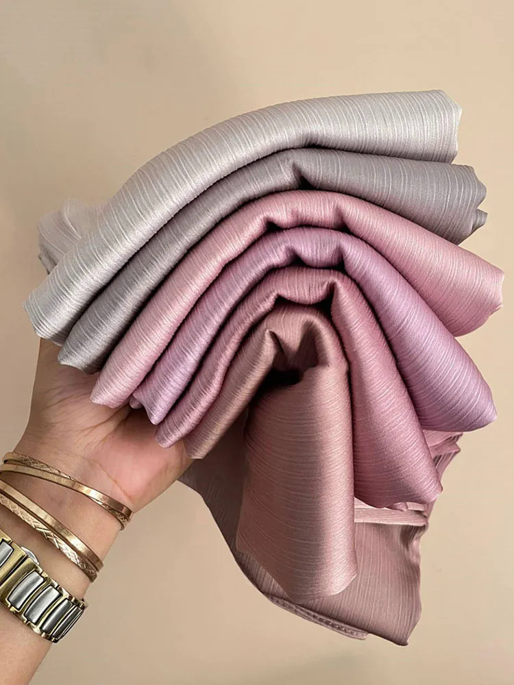 Pleated Crinkled Satin Hijab Scarf Medina Silk Scarves Solid Color Shawls Headband Scarf Wrap Muslim Women Veil. Turban Hijabs. 