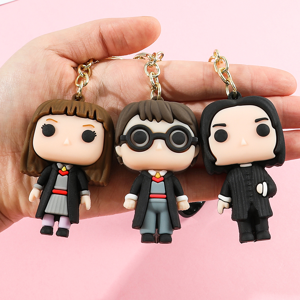 3D Harri Potter PVC Keychain Toy Dobby Hermione Granger Malfoy Ron Weasley Snape Action Figure Toys Party Cosplay PVC Key Ring. 