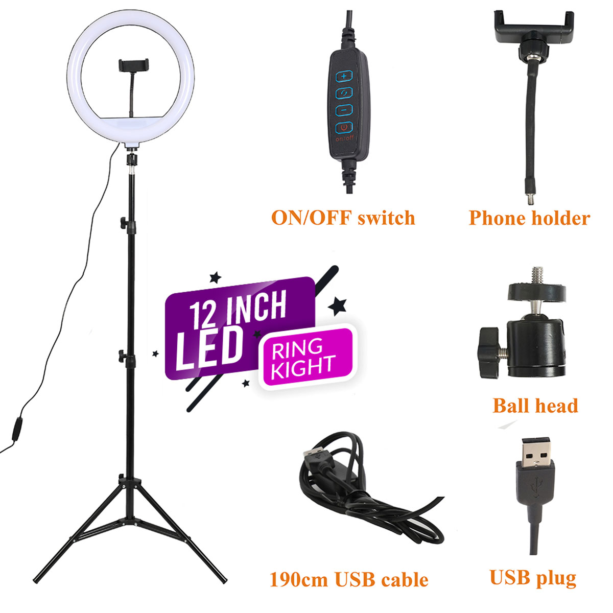 12 "Ring Light with Stand & Phone Holder for Live Stream. 