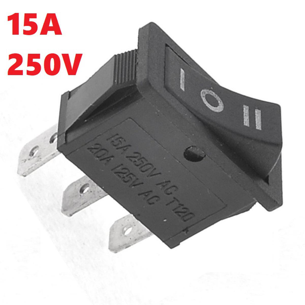 ON-OFF-ON 15A KCD3 Rocker Switch 15A 250V 3 Pin BLACK Color Switches 3Pin On Off On 3 Positions Power Switches For Auto Car Boat IPS UPS Heat Machine Drill Machine