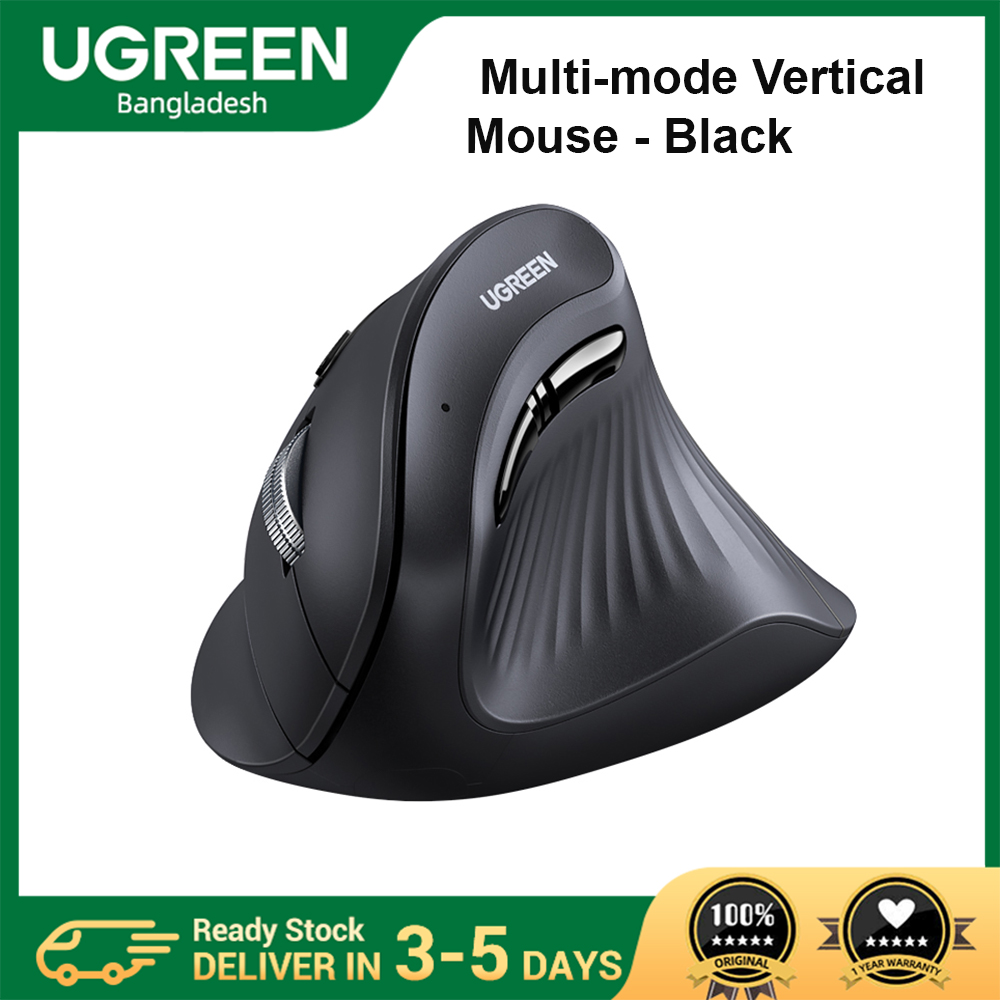 Ugreen MU008 Multi-mode Vertical Mouse - Black/White - UGREEN Vertical Ergonomic Mouse -  Wireless Dual Connectivity with Bluetooth and 2.4G - 4 Levels Adjustable DPI - Wide Compatibility and Flexibility