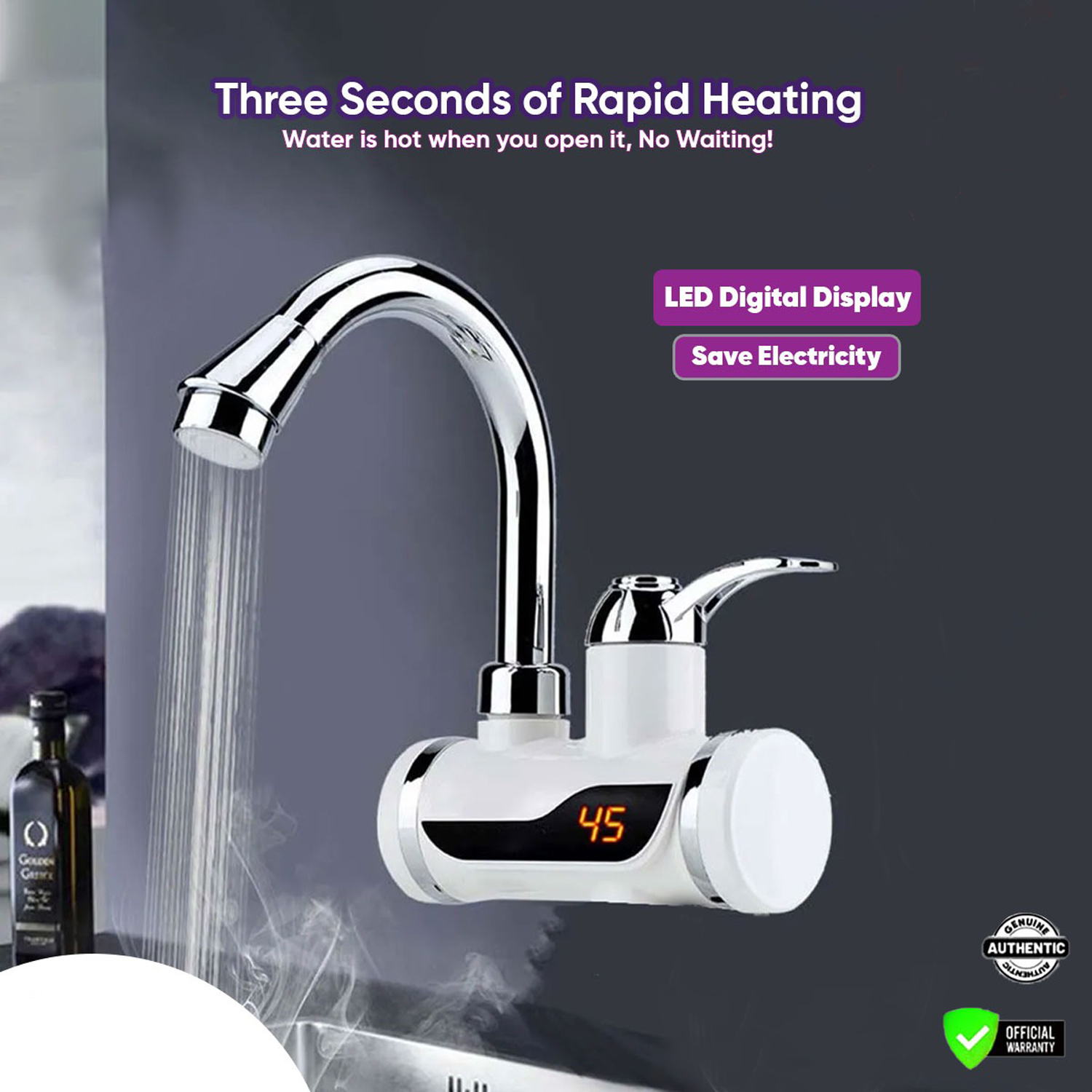 Instant Water Heater Geyser Tap Wall Type for Hot And Cold Water with LED Digital Temperature Display Shock Proof Electric Heater Tap