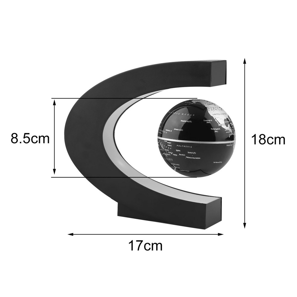 C shape LED World Map Decoration Magnetic Levitation Floating Globe Light-black UK Plug. 