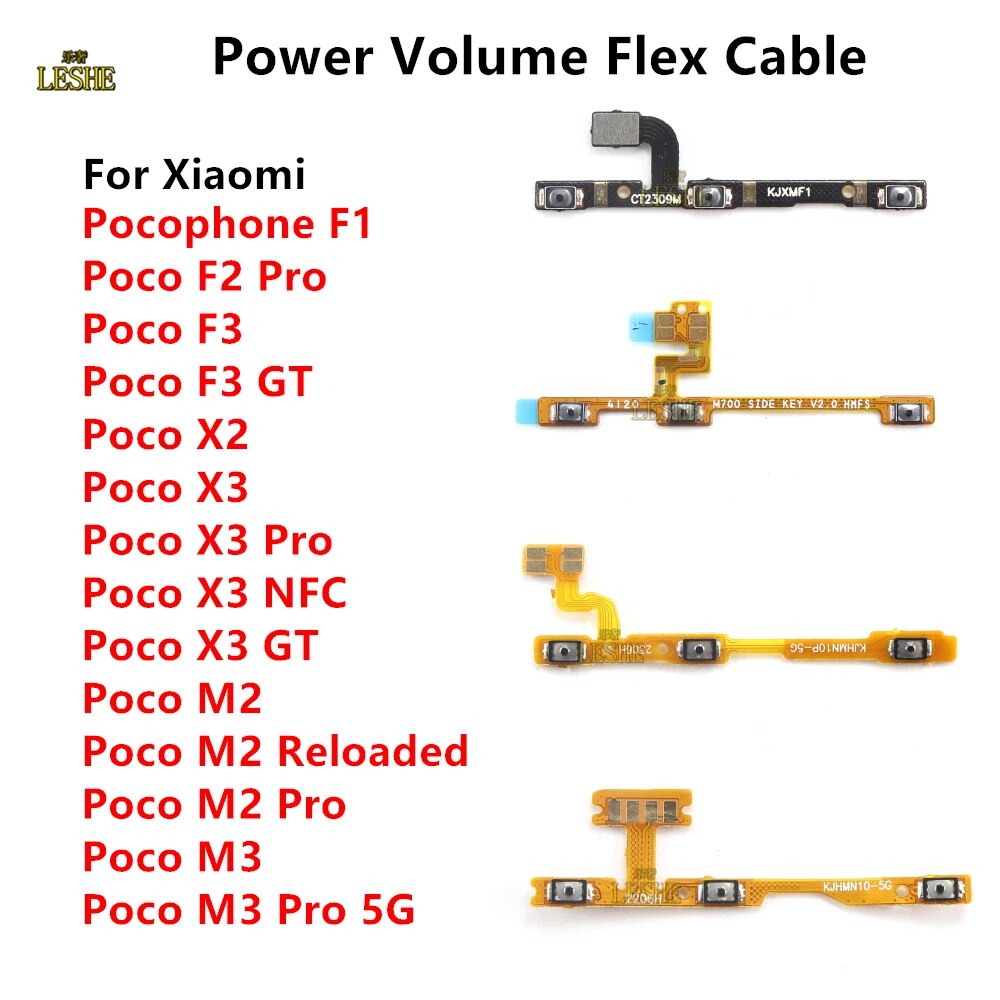 Power Key Volume Side Button Flex Cable For Xiaomi Xiaomi Poco F1 F2 F3 X2 X3 NFC GT Poco M2 M3 Reloaded Pro 5G Replacement