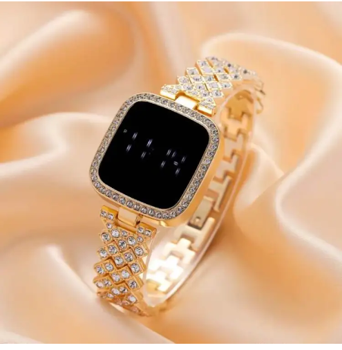Digital Touch Screen Luxury Diamond Watch for Girls - A Glamorous Timepiece that Redefines Elegance and Sophistication.