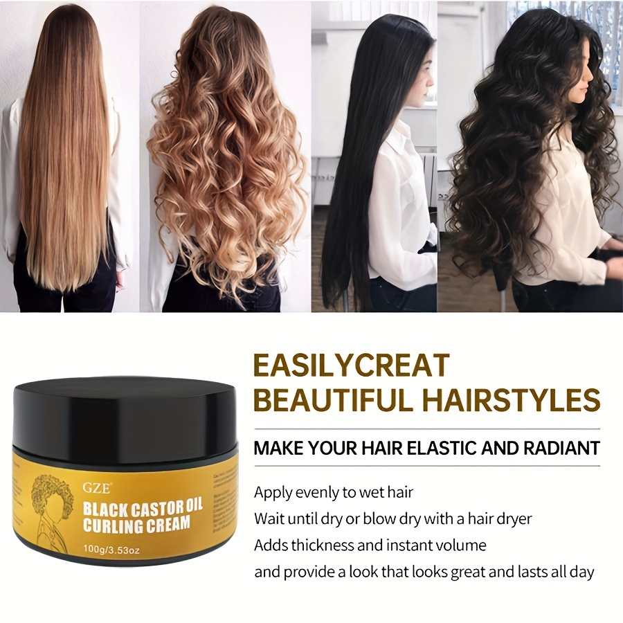 GZE Black Castor Oil Curl Defining Cream Non-stick Hydrates eliminates frizz, Hair-Smoothing Anti-Frizz Cream to Define. 