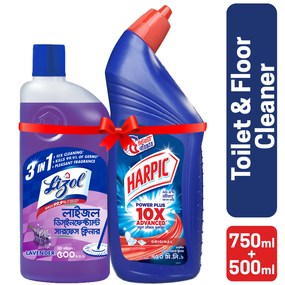 Harpic Lizol Double Protection- 750ml Toilet Cleaner & 500ml Lavender Surface Cleaner Combo