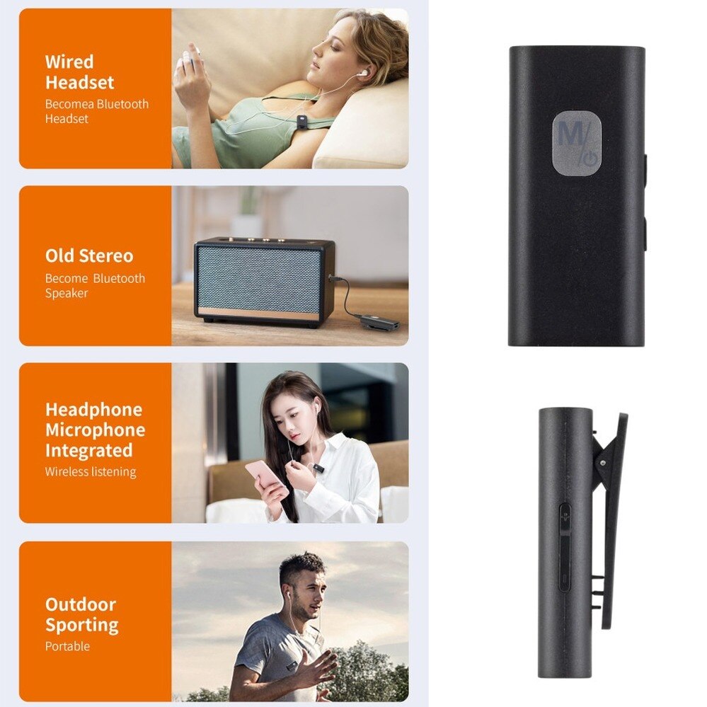 PzzPss SR11 Bluetooth 5.0 Audio Receptor Portable Wireless Adapter 3.5Mm AUX Jack Support TF Card With Mic For Earphone Speaker. 