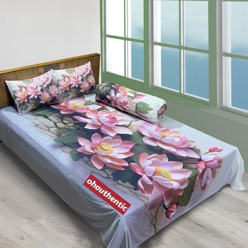 Luxurious King Size 3D Bed Sheet with 2 Pcs Head Pillow and 1Pc Side Pillow Cover Full Combo. 