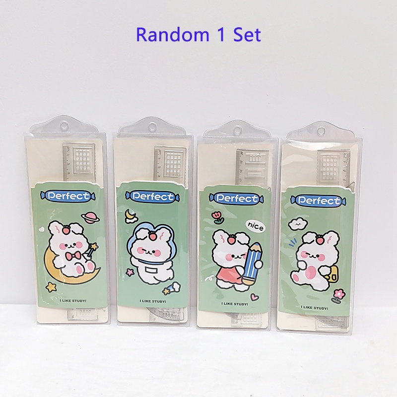 4 Pcs Simple Cartoon Transparent Ruler Set Student Portable Drawing Measuring Rulers. 