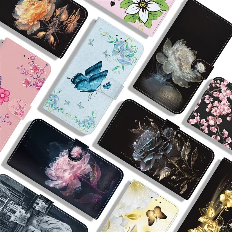 408 New Painted Case for TCL 408 Wallet Cases for TCL 408 TCL408 Etui Cartoon Flower Butterfly Soft PU Leather Stand Book Cover. 