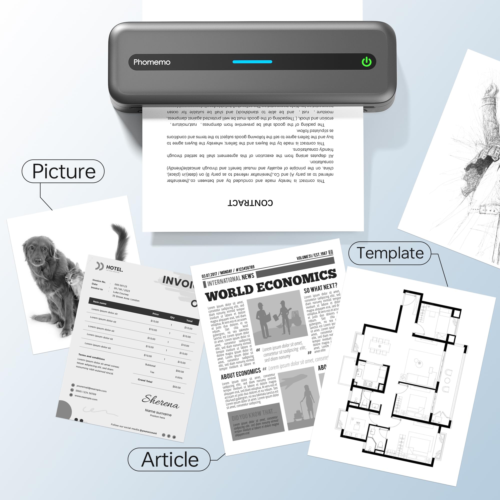 Phomemo M832 Portable Printer A4 BT Printer for Travel 300Dpi Wireless Inkless Thermal Printer Use in iOS Android Phone Laptop. 