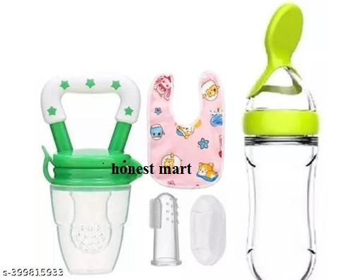 Baby Feeding Silicone Combo Set – Fruit Nibbler, Finger Brush, Bibs & Spoon Feeder