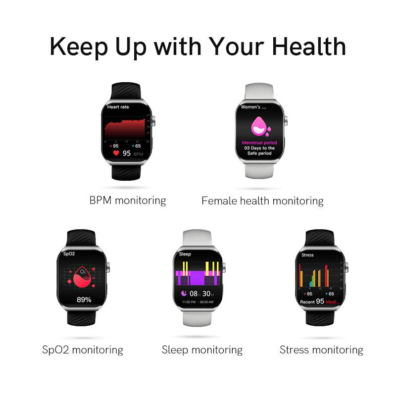 QCY GS2 Smart Watch 1.96 inch Amoled 60Hz High Resolution Display Bluetooth Calling IPX8 Waterproof 24 Hours Heart Rate Monitor SPO2 Sensor 100+ Sports Modes Smartwatch for Men and Women. 
