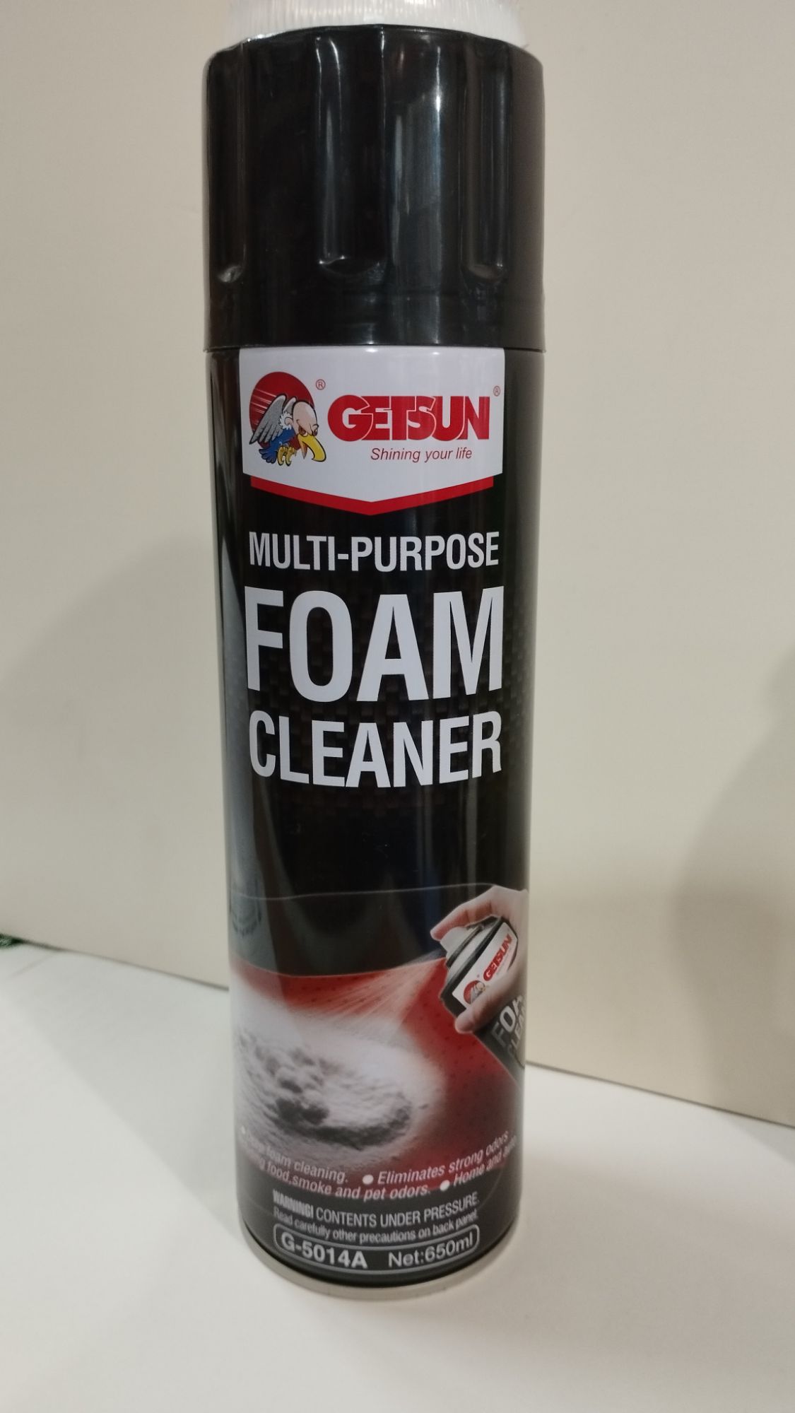 FOAM CLEANER MULTI-PURPOSE GETSUN 650ml Shining your life Deep foam Cleaning * Eliminates Strong Odors Including food * Smoke and Pet Odrs * Home and Auto